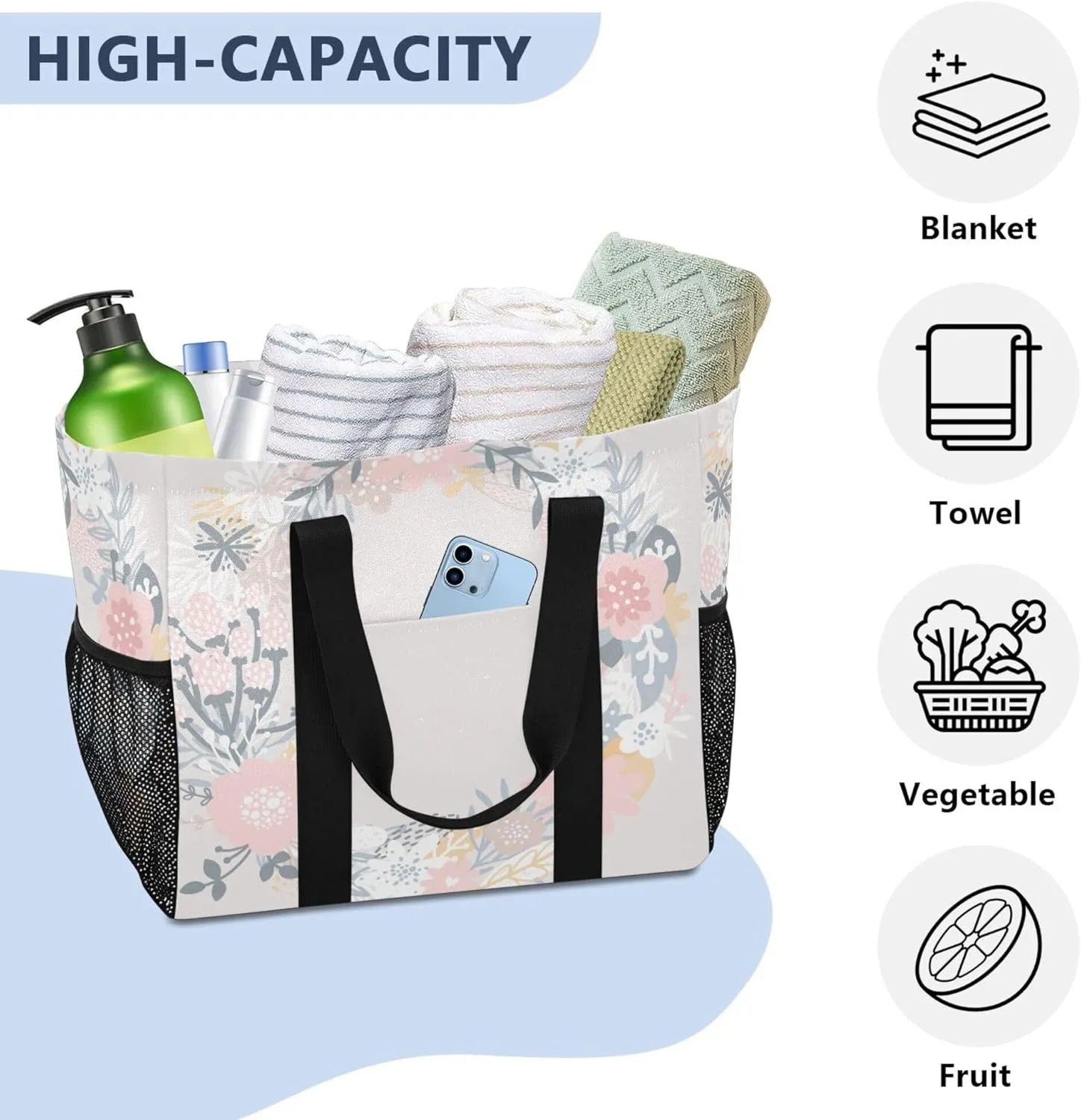 Utility Totes Foldable Beach Bag Sandproof with Handles Laundry Bag Travel