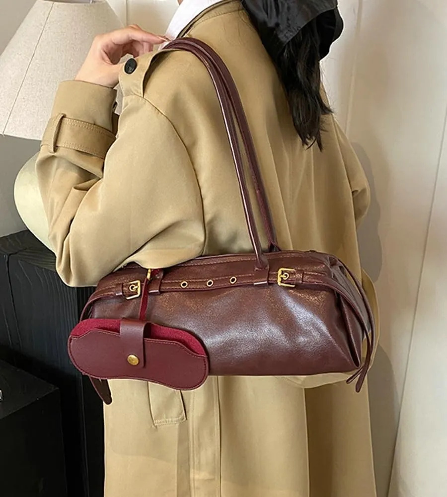 Vegan Leather Shoulder Bag for Women Top Handle Handbag Y2K Punk Large Tote Purse Trendy Underarm Satchels