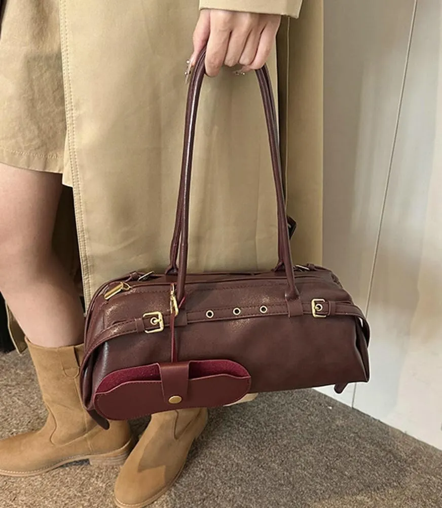 Vegan Leather Shoulder Bag for Women Top Handle Handbag Y2K Punk Large Tote Purse Trendy Underarm Satchels