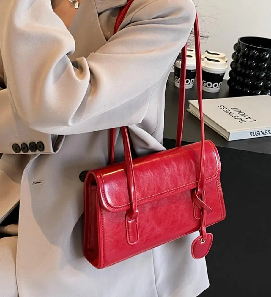 Vegan Leather Shoulder Bag for Women Trendy Y2k Tote Purses Small Handbags Ladies Top Handle Satchels