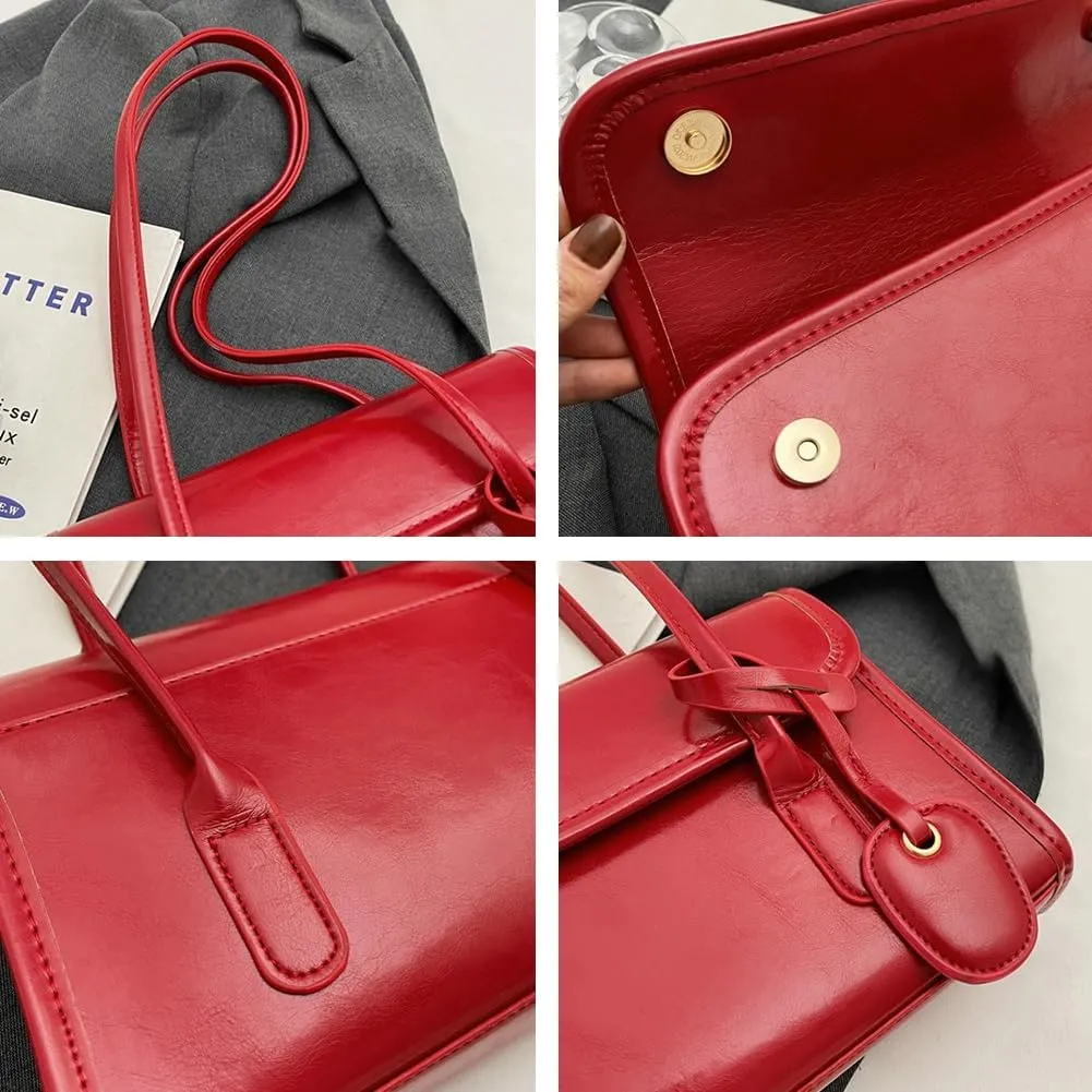 Vegan Leather Shoulder Bag for Women Trendy Y2k Tote Purses Small Handbags Ladies Top Handle Satchels