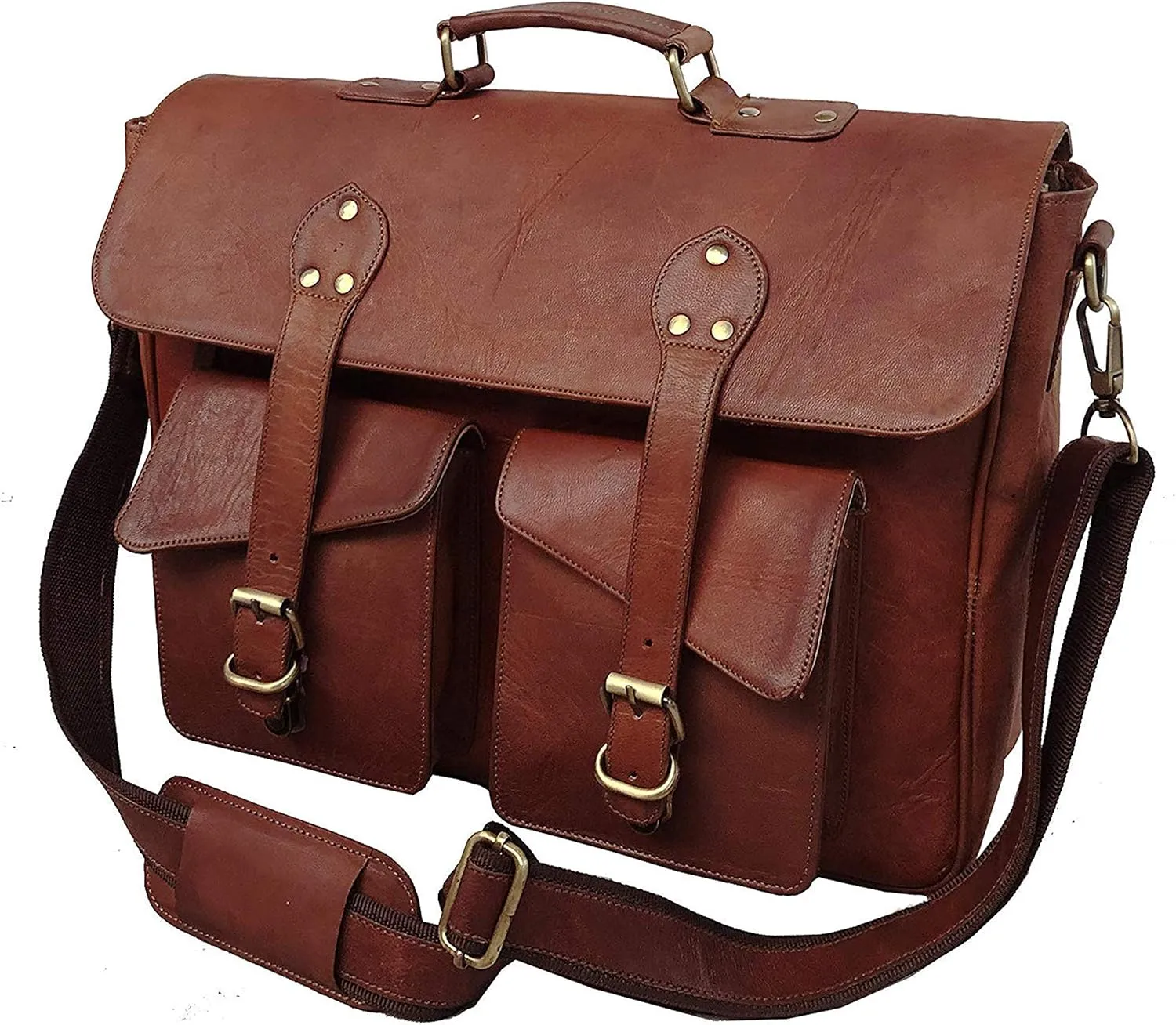 Vintage 16 Inch Leather Messenger Briefcase Bag For Men and Women