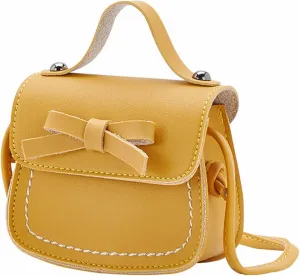 Vintage Handbag Little Girl's Leather Shoulder Bag For Girls One Shoulder Bag Solid Color Mini Bowknot Fashion