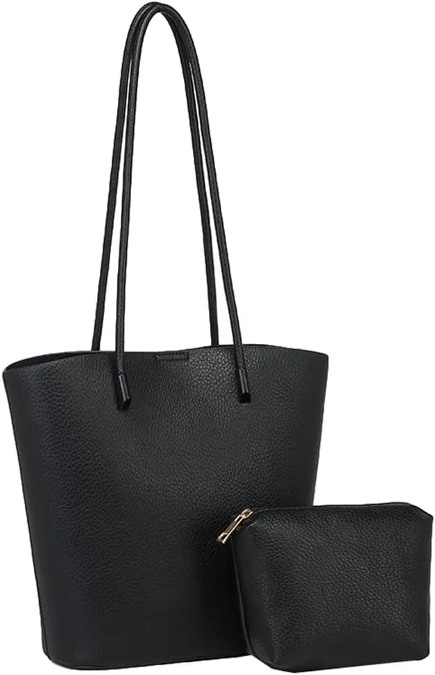 Vintage Shoulder Bag for Women Large Vegan Leather Boho Bucket Tote Purse 2Pcs Handbag Satchels for Casual Outfit
