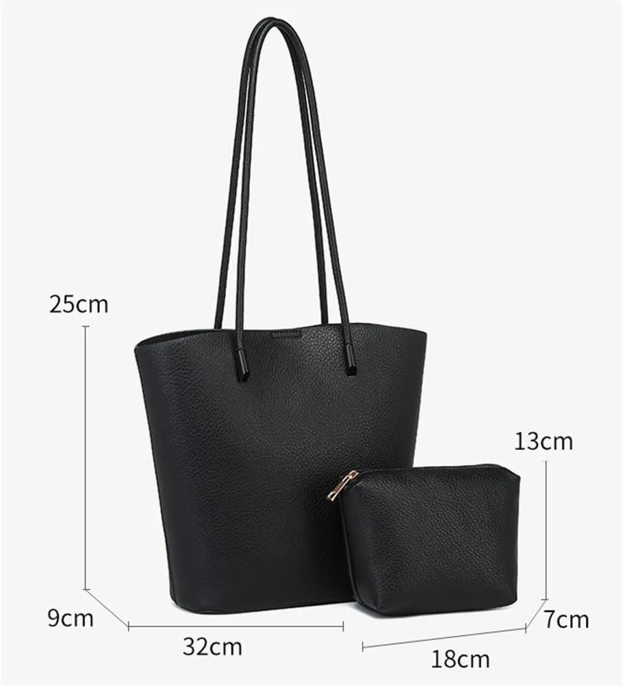 Vintage Shoulder Bag for Women Large Vegan Leather Boho Bucket Tote Purse 2Pcs Handbag Satchels for Casual Outfit