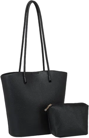 Vintage Shoulder Bag for Women Large Vegan Leather Boho Bucket Tote Purse 2Pcs Handbag Satchels for Casual Outfit