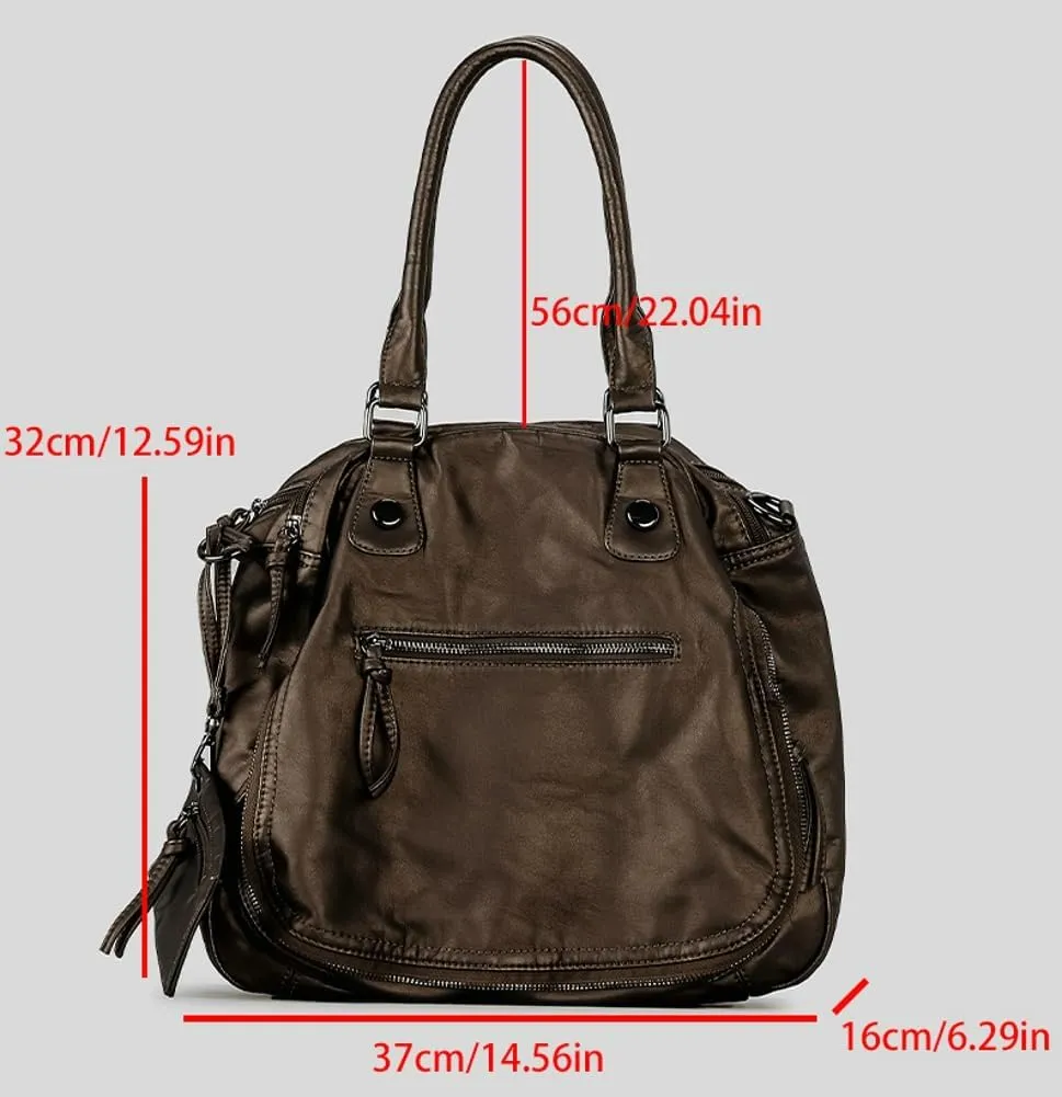 Vintage Shoulder Bag for Women Soft Vegan Leather Handbag Y2k Large Crossbody Tote Purse Multi Pocket Satchels