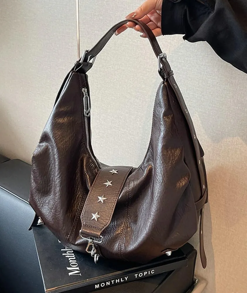 Vintage Vegan Leather Shoulder Bags for Women Large Dumpling Tote Purses Soft Handbags Y2k Metal Crossbody Satchels