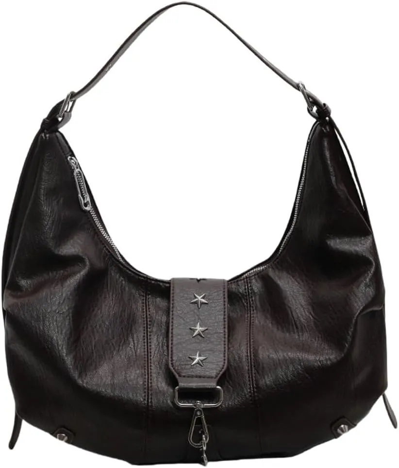 Vintage Vegan Leather Shoulder Bags for Women Large Dumpling Tote Purses Soft Handbags Y2k Metal Crossbody Satchels