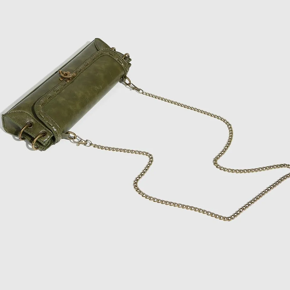 Vintage Vegan Leather Shoulder Bags for Women Small Crossbody Purse with Chain Buckle Clutch Handbags Satchels