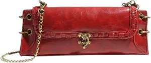 Vintage Vegan Leather Shoulder Bags for Women Small Crossbody Purse with Chain Buckle Clutch Handbags Satchels