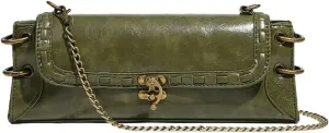 Vintage Vegan Leather Shoulder Bags for Women Small Crossbody Purse with Chain Buckle Clutch Handbags Satchels