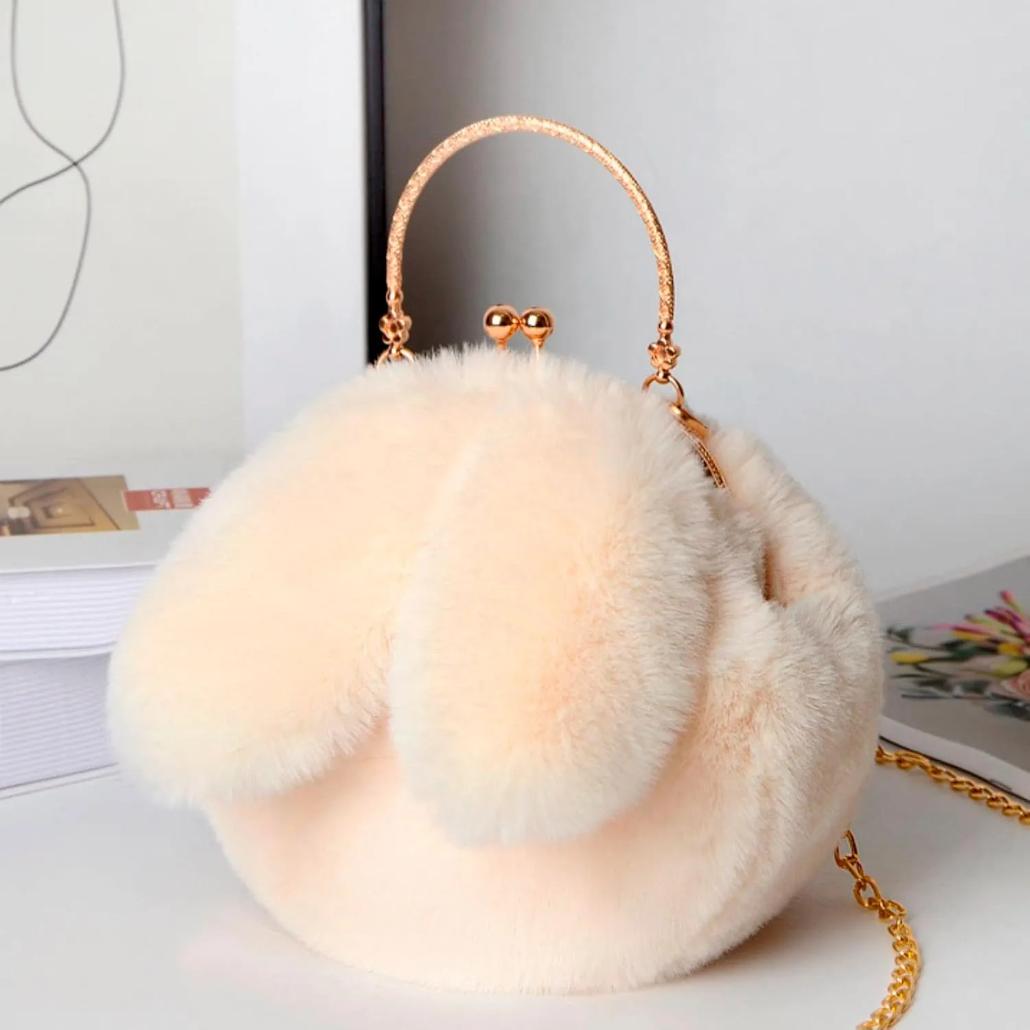 Wallet Purse for Women Outdoor Cute Ladies Shoulder Bag Casual Shopping Messenger Bag Round Cat Ear Plush Handbag