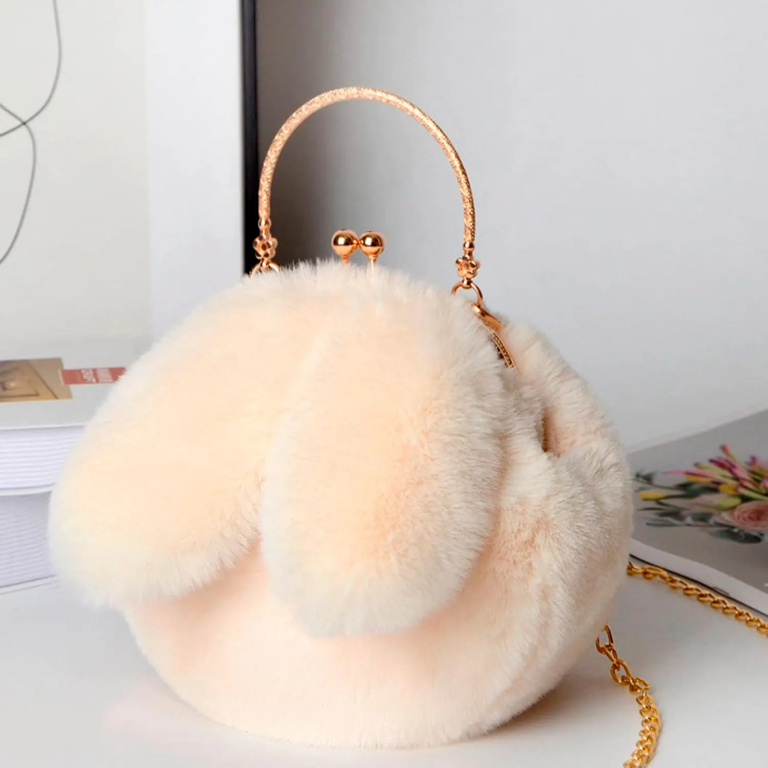 Wallet Purse for Women Outdoor Cute Ladies Shoulder Bag Casual Shopping Messenger Bag Round Cat Ear Plush Handbag