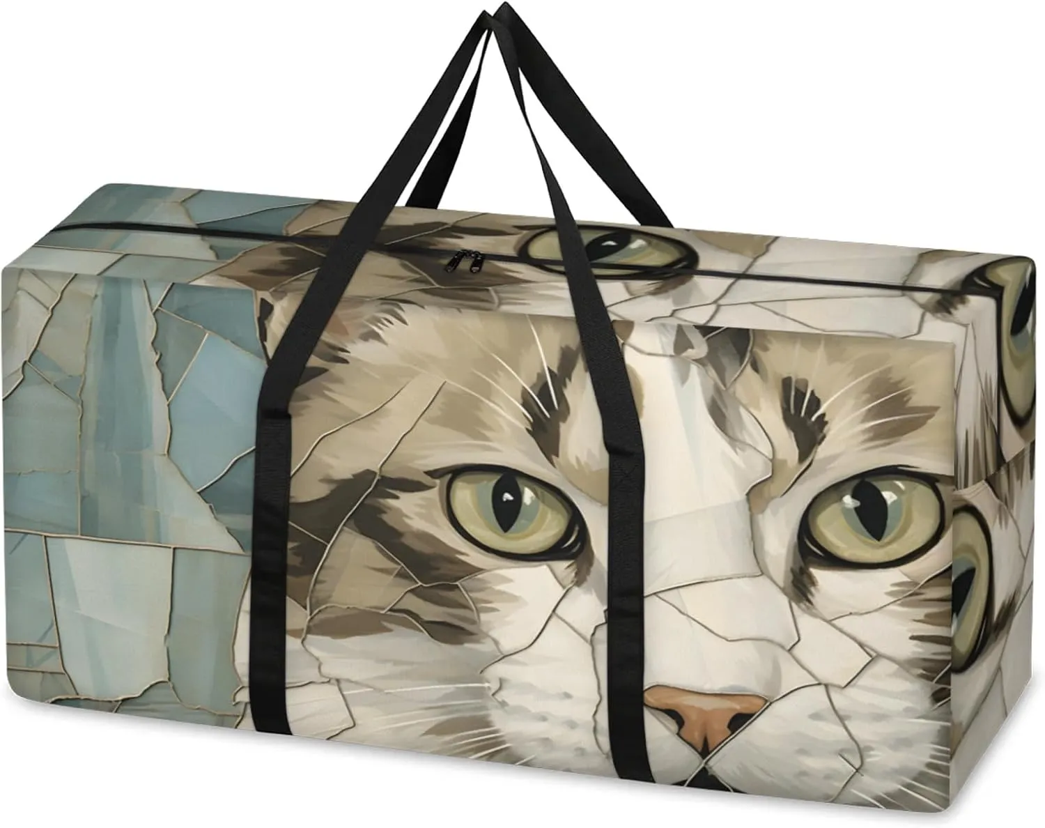 Watercolor Cat Extra Large Moving Bags Heavy Duty Storage Bags Artistic Cat Cloth Wrap Around Handles Double Zipper Reusable Convenient Foldable Storage Tote for Travel Camping Space Save