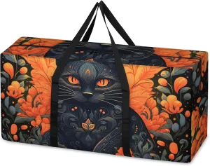 Watercolor Cat Extra Large Moving Bags Heavy Duty Storage Bags Magical Cat Cloth Wrap Around Handles Double Zipper Reusable Convenient Foldable Storage Tote for Travel Camping Space Save