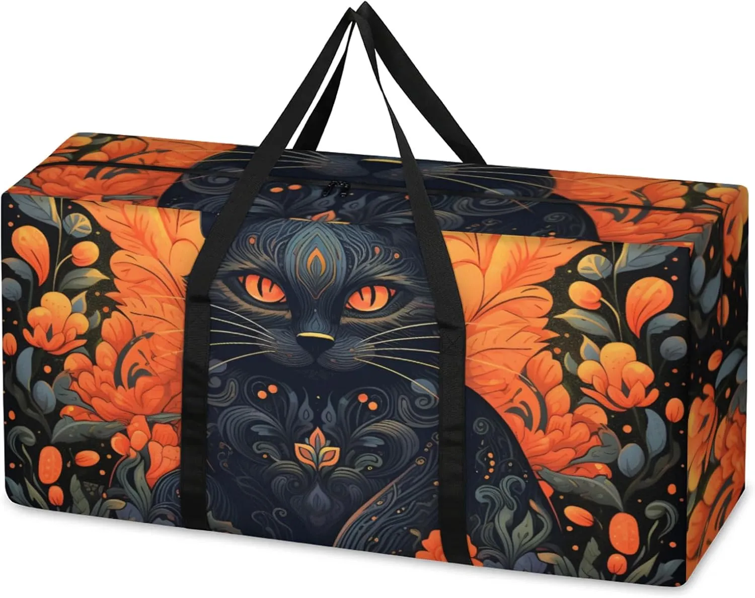 Watercolor Cat Extra Large Moving Bags Heavy Duty Storage Bags Magical Cat Cloth Wrap Around Handles Double Zipper Reusable Convenient Foldable Storage Tote for Travel Camping Space Save