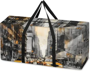 Watercolor City Extra Large Moving Bags Heavy Duty Storage Bags Abstract City Cloth Wrap Around Handles Double Zipper Reusable Convenient Foldable Storage Tote for Travel Camping Space Save