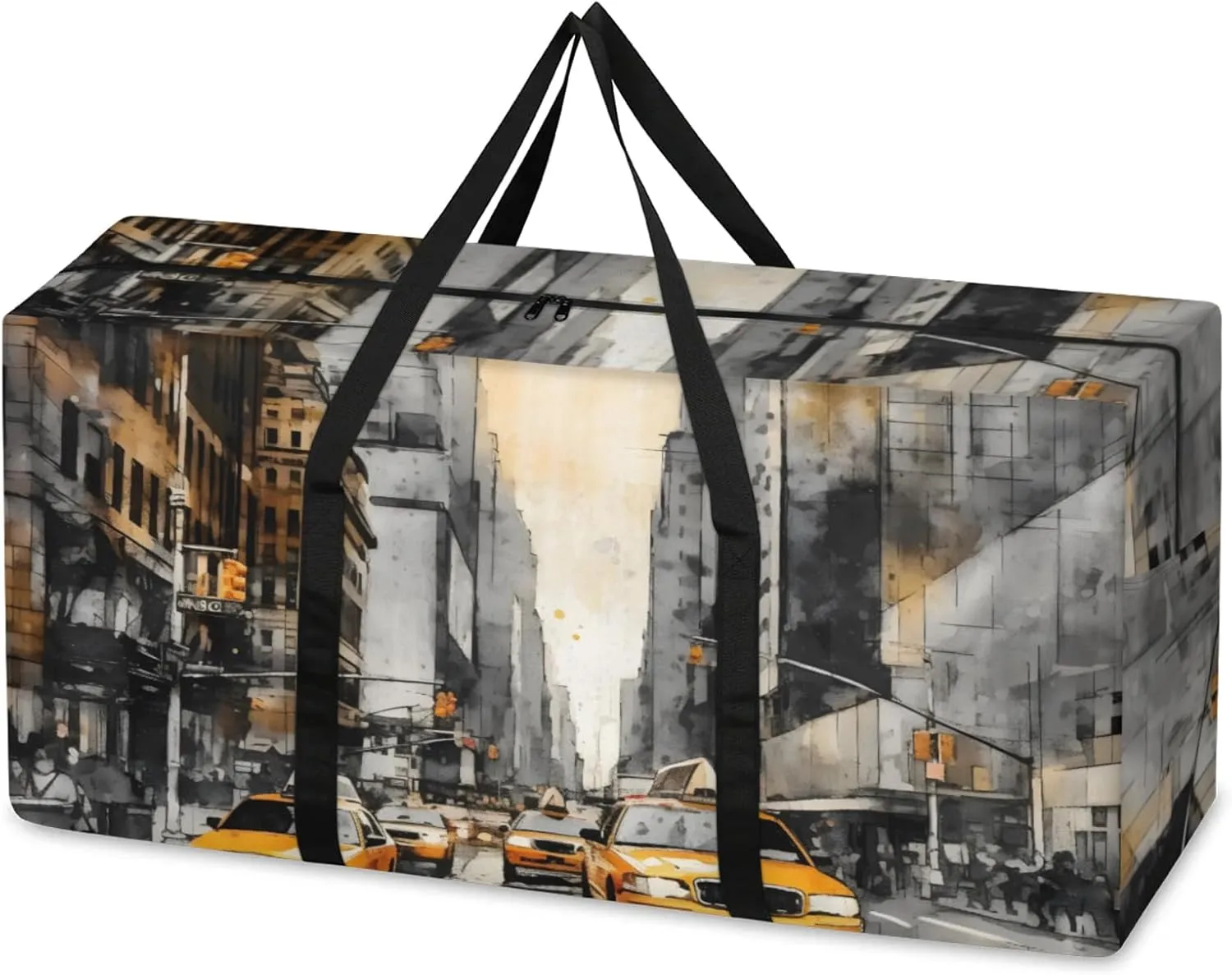Watercolor City Extra Large Moving Bags Heavy Duty Storage Bags Abstract City Cloth Wrap Around Handles Double Zipper Reusable Convenient Foldable Storage Tote for Travel Camping Space Save