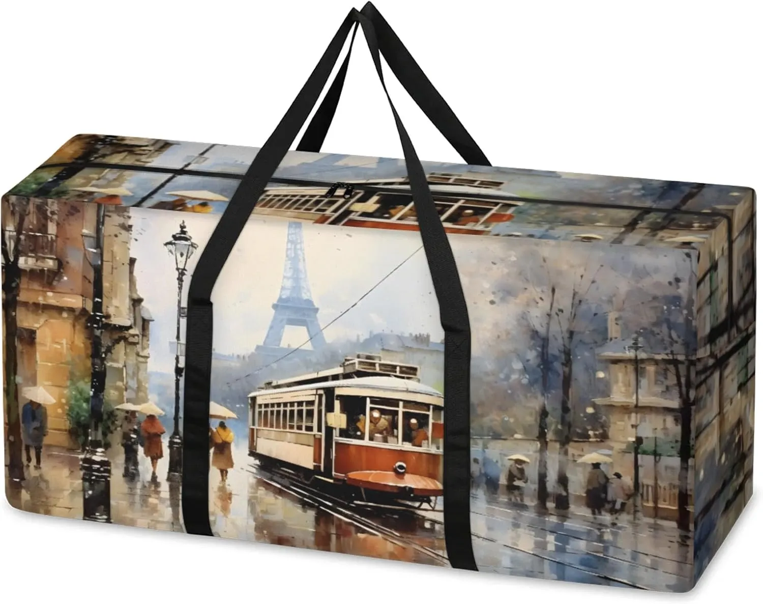 Watercolor City Extra Large Moving Bags Heavy Duty Storage Bags Modern City Cloth Wrap Around Handles Double Zipper Reusable Convenient Foldable Storage Tote for Travel Camping Space Save
