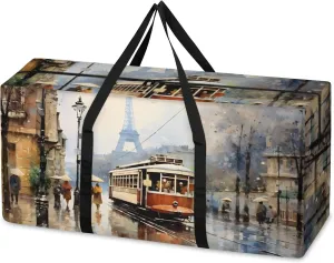 Watercolor City Extra Large Moving Bags Heavy Duty Storage Bags Modern City Cloth Wrap Around Handles Double Zipper Reusable Convenient Foldable Storage Tote for Travel Camping Space Save