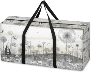 Watercolor Dandelion Extra Large Moving Bags Heavy Duty Storage Bags Abstract Dandelion Cloth Wrap Around Handles Double Zipper Reusable Convenient Foldable Storage Tote for Travel Camping Space Save