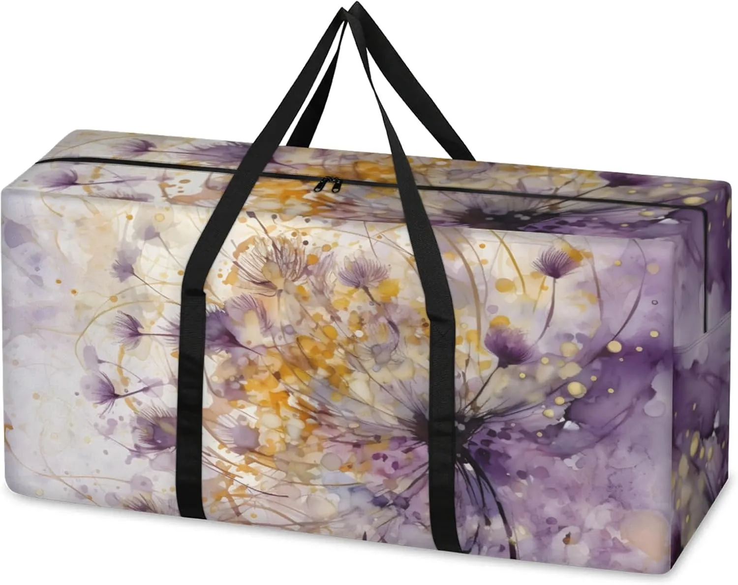 Watercolor Dandelion Extra Large Moving Bags Heavy Duty Storage Bags Bright Dandelion Cloth Wrap Around Handles Double Zipper Reusable Convenient Foldable Storage Tote for Travel Camping Space Save