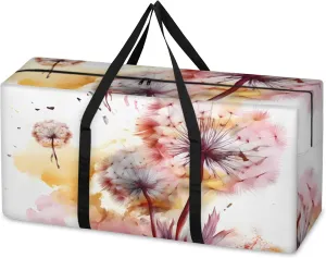 Watercolor Dandelion Extra Large Moving Bags Heavy Duty Storage Bags Fantastic Dandelion Cloth Wrap Around Handles Double Zipper Reusable Convenient Foldable Storage Tote for Travel Camping Space Save