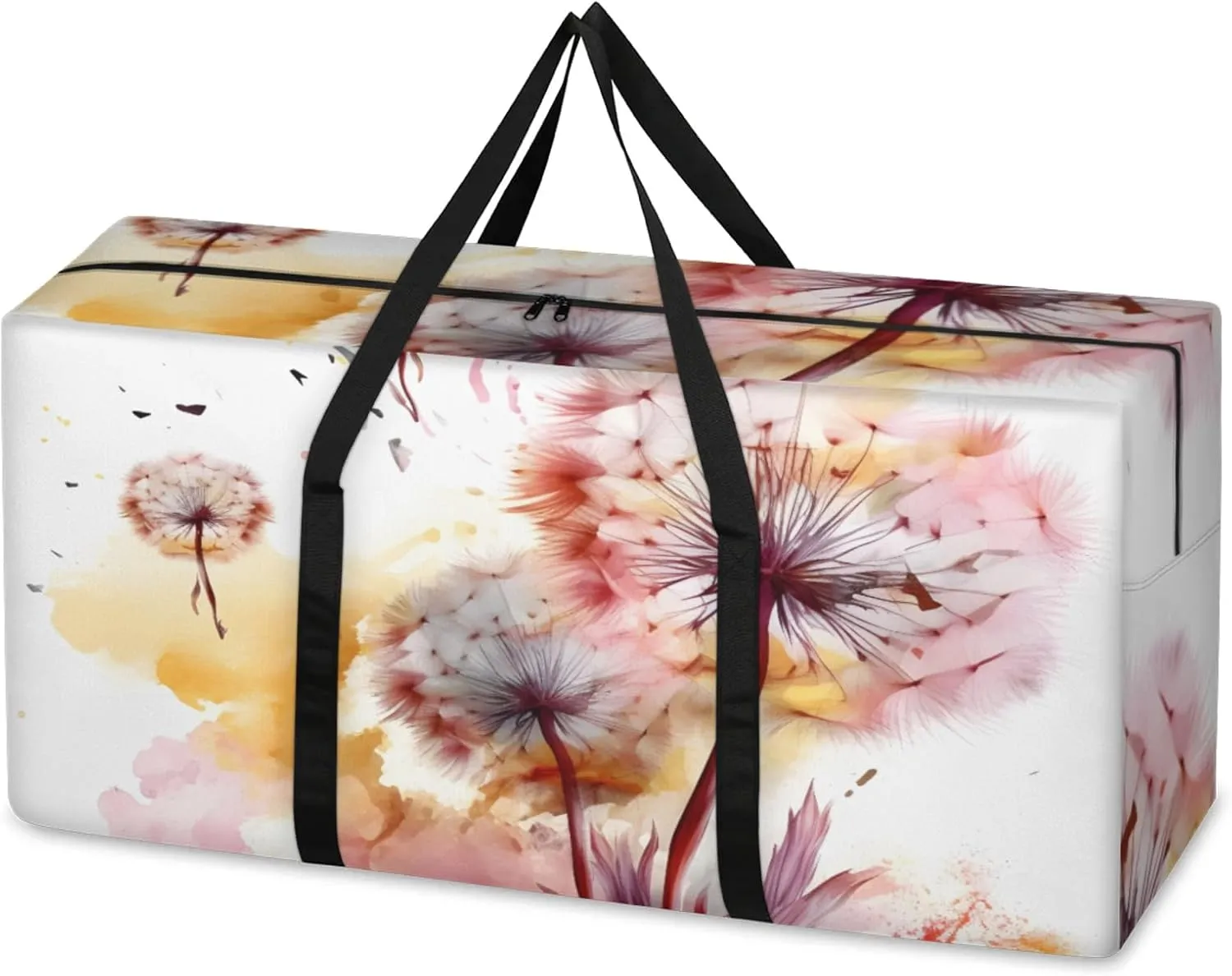 Watercolor Dandelion Extra Large Moving Bags Heavy Duty Storage Bags Fantastic Dandelion Cloth Wrap Around Handles Double Zipper Reusable Convenient Foldable Storage Tote for Travel Camping Space Save