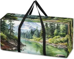 Watercolor Forest Extra Large Moving Bags Heavy Duty Storage Bags Beautiful Forest Cloth Wrap Around Handles Double Zipper Reusable Convenient Foldable Storage Tote for Travel Camping Space Save