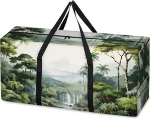 Watercolor Forest Extra Large Moving Bags Heavy Duty Storage Bags Dreamy Forest Cloth Wrap Around Handles Double Zipper Reusable Convenient Foldable Storage Tote for Travel Camping Space Save