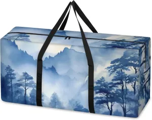 Watercolor Forest Extra Large Moving Bags Heavy Duty Storage Bags Graffiti Forest Cloth Wrap Around Handles Double Zipper Reusable Convenient Foldable Storage Tote for Travel Camping Space Save