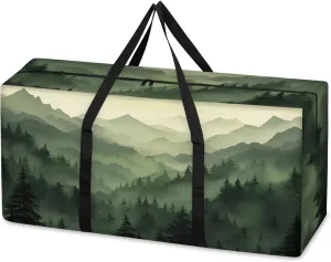 Watercolor Forest Extra Large Moving Bags Heavy Duty Storage Bags Modern Forest Cloth Wrap Around Handles Double Zipper Reusable Convenient Foldable Storage Tote for Travel Camping Space Save