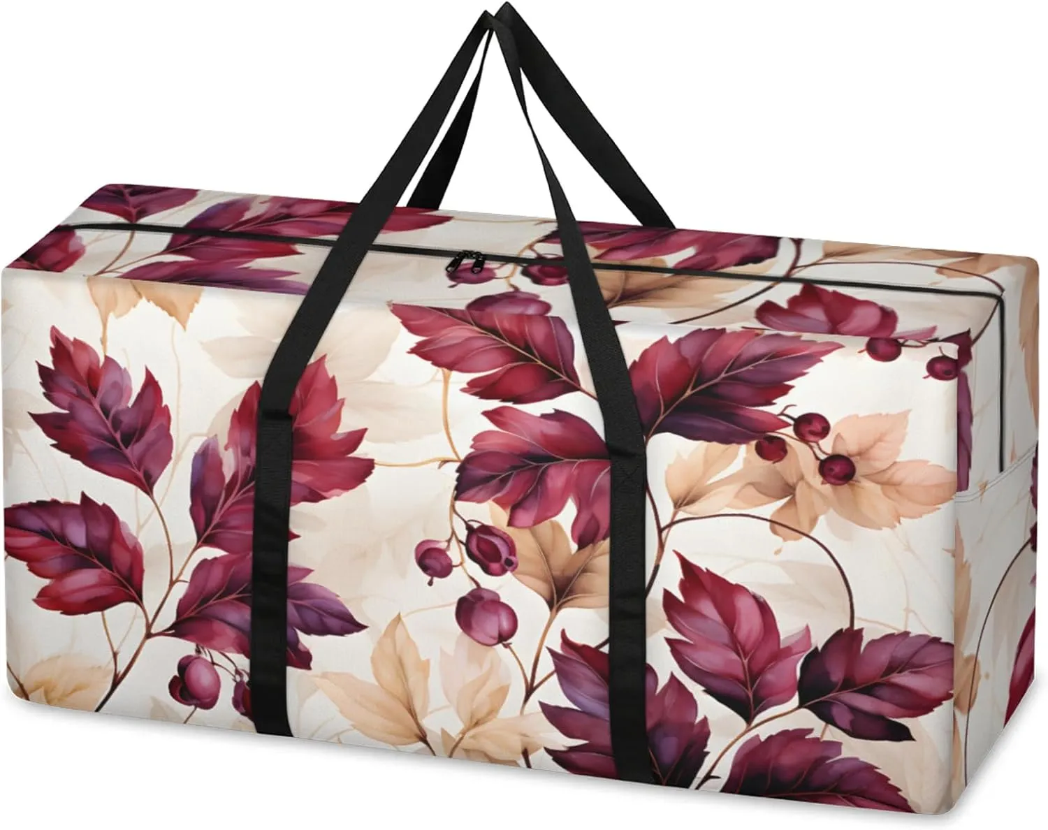 Watercolor Maple Leaves Extra Large Moving Bags Heavy Duty Storage Bags Abstract Leaves Cloth Wrap Around Handles Double Zipper Reusable Convenient Foldable Storage Tote for Travel Camping Space Save