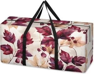 Watercolor Maple Leaves Extra Large Moving Bags Heavy Duty Storage Bags Abstract Leaves Cloth Wrap Around Handles Double Zipper Reusable Convenient Foldable Storage Tote for Travel Camping Space Save