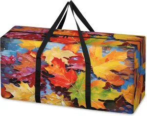 Watercolor Maple Leaves Extra Large Moving Bags Heavy Duty Storage Bags Artistic Leaves Cloth Wrap Around Handles Double Zipper Reusable Convenient Foldable Storage Tote for Travel Camping Space Save