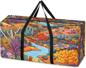 Watercolor Village Extra Large Moving Bags Heavy Duty Storage Bags Cartoon Village Cloth Wrap Around Handles Double Zipper Reusable Convenient Foldable Storage Tote for Travel Camping Space Save