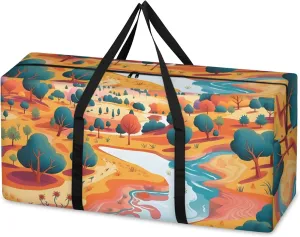 Watercolor Village Extra Large Moving Bags Heavy Duty Storage Bags Colorful Village Cloth Wrap Around Handles Double Zipper Reusable Convenient Foldable Storage Tote for Travel Camping Space Save