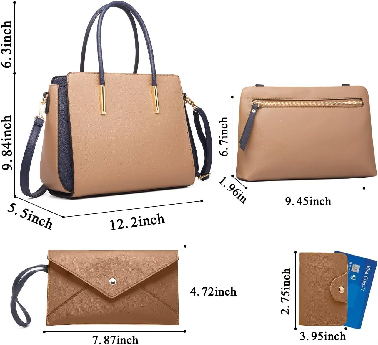 Women Fashion Handbags 4pcs Tote Bags Set Shoulder Bag Top Handle Satchels Purse
