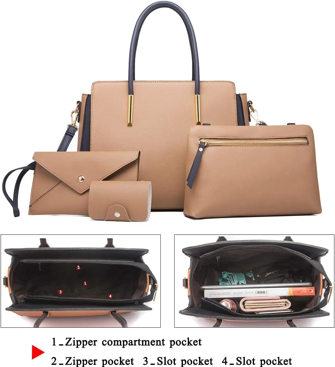 Women Fashion Handbags 4pcs Tote Bags Set Shoulder Bag Top Handle Satchels Purse