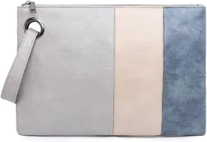 Women Oversized Clutch Purse Vintage Soft Leather Evening Bags Purse Retro Daily Envelope Wristlet Handbags For Men (Beige)