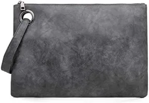 Women Oversized Clutch Purse Vintage Soft Leather Evening Bags Purse Retro Daily Envelope Wristlet Handbags For Men (Beige)