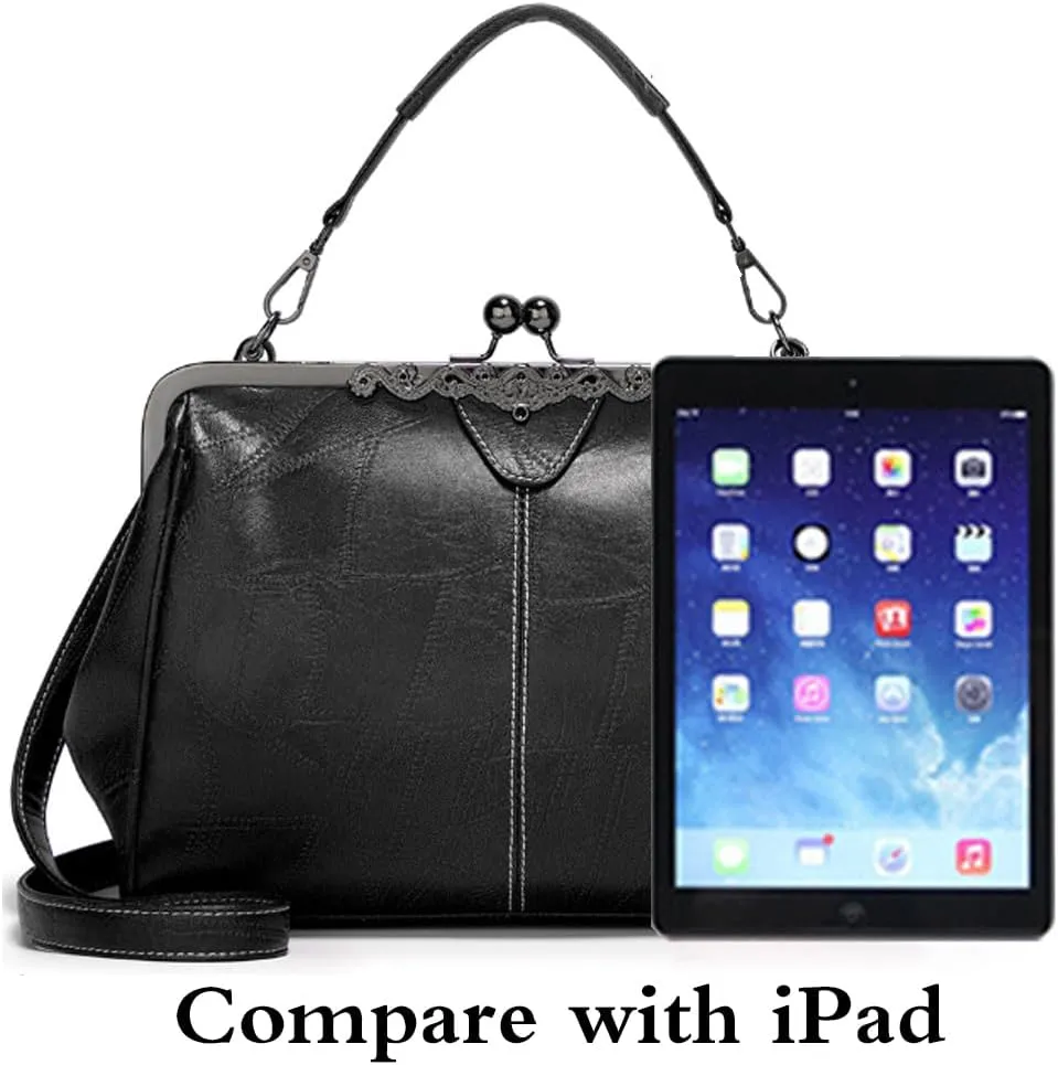 Women Retro Kiss Lock Handbag Purse Oil Wax PU Small Tote Satchels Shoulder Crossbody Bag