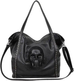 Women Skull Big Shoulder Bag Black Punk Hobo Handbag PU Purse Crossbody Satchels