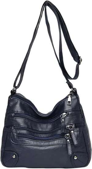 Women Soft Leather Shoulder Bags Layer Classic Crossbody Bag Luxury Designer Handbag And Purse Leather (Blue, One Size)