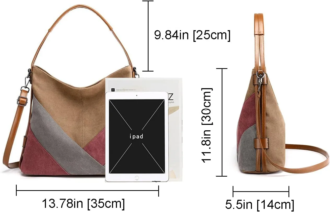 Women's Canvas Hobo Shoulder Bag Vintage Handbag Large Capacity Crossbody Bags Shopper Satchels Purses