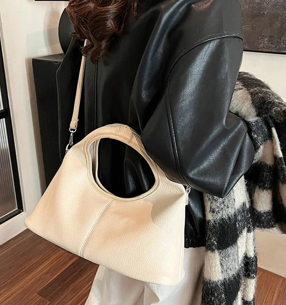 Womens Casual Dumpling Handbags Soft Vegan Leather Shoulder Crossbody Purse Small Trendy Zipper Tote Satchels