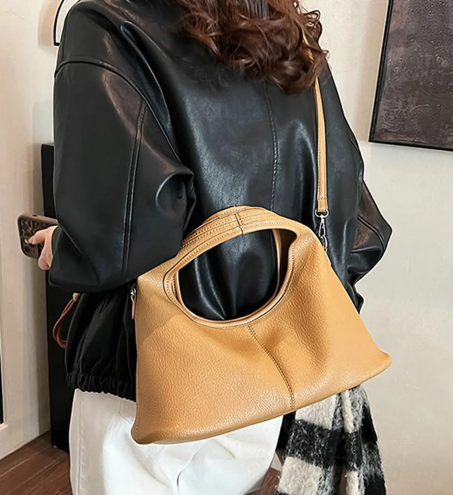 Womens Casual Dumpling Handbags Soft Vegan Leather Shoulder Crossbody Purse Small Trendy Zipper Tote Satchels