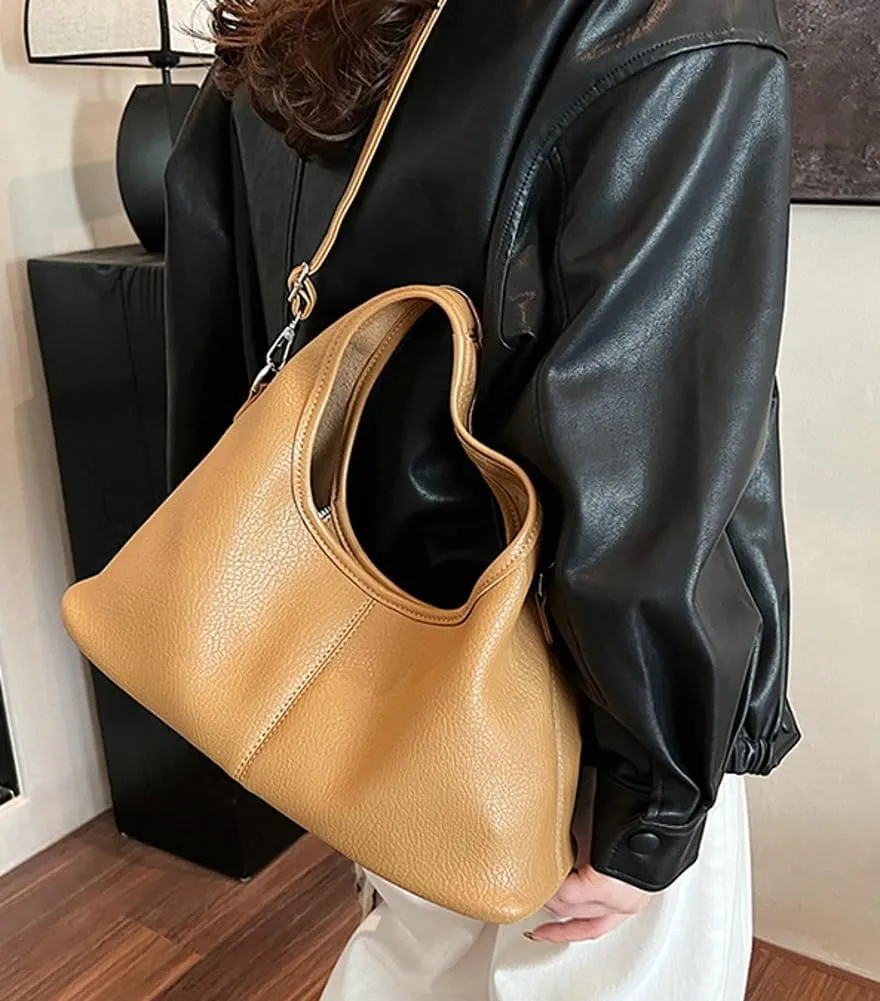 Womens Casual Dumpling Handbags Soft Vegan Leather Shoulder Crossbody Purse Small Trendy Zipper Tote Satchels