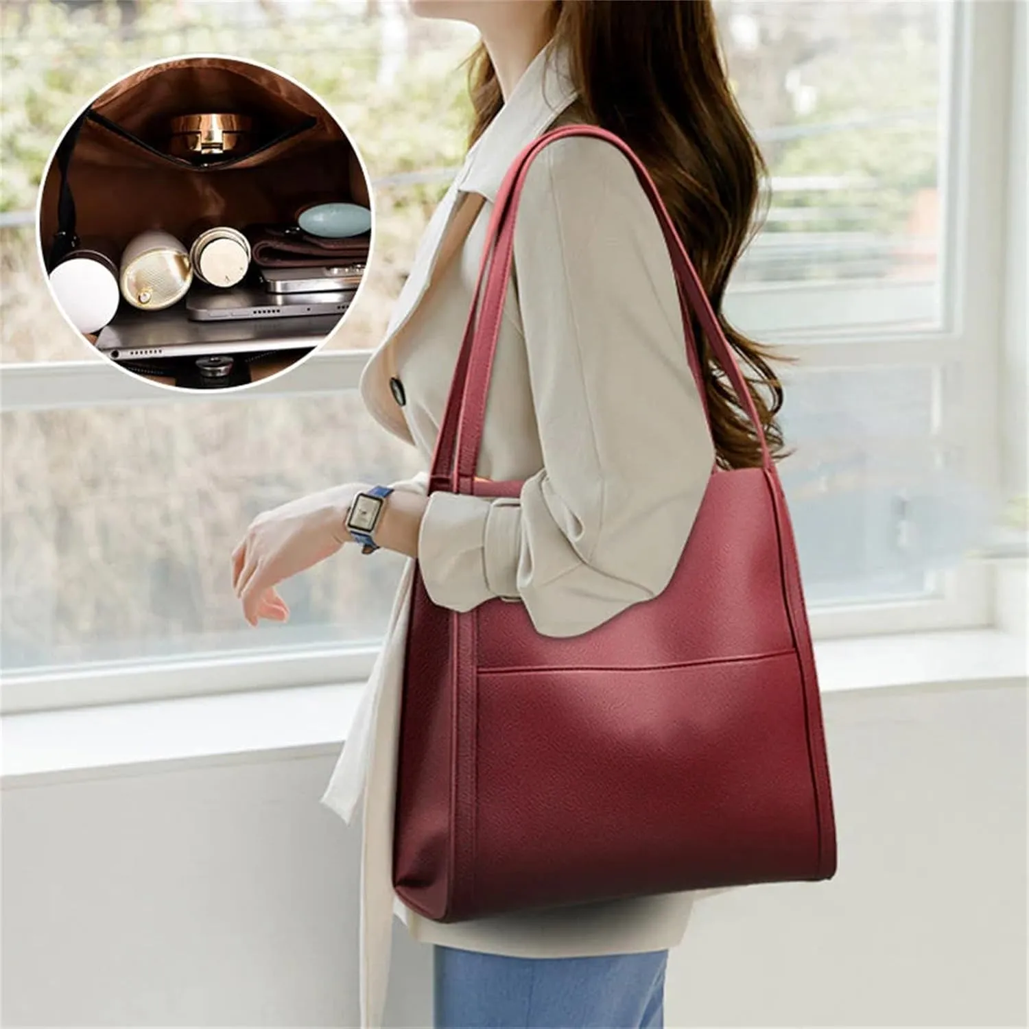 Women's Classic Satchel Bags Lightweight Tote Shoulder Bags Satchel Black Purses Medium Size Purse for Women